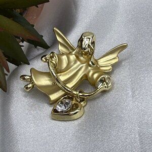 Vintage Gigi Giusti Gold Tone Angel Rhinestone Heart Pin